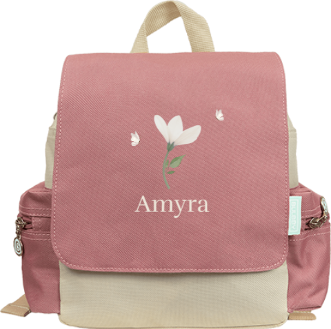 Rugzak adventure met naam bloem en vlinders