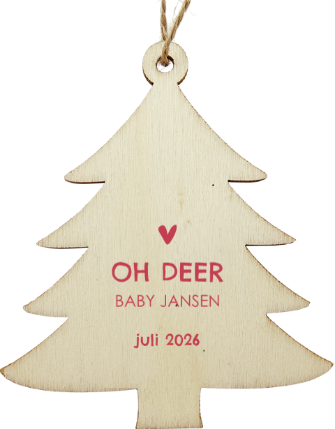 Zwangerschapsaankondiging houten kersthanger kerstboom met hartje