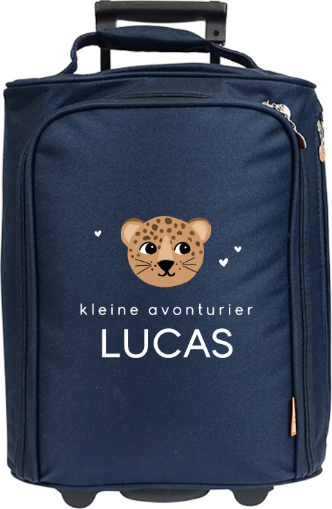 Stoere reistrolley met panterhoofd, hartjes en naam