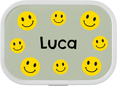 Mepal broodtrommel Campus met gele smileys en naam
