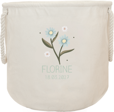 Kraammand met bloemen, naam en geboortedatum