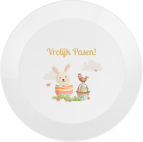 Leuk kinderbordje met konijn, eieren en kip