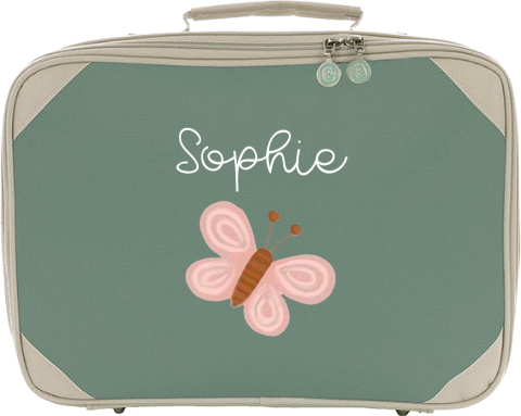 Koffertje met naam en vlinder
