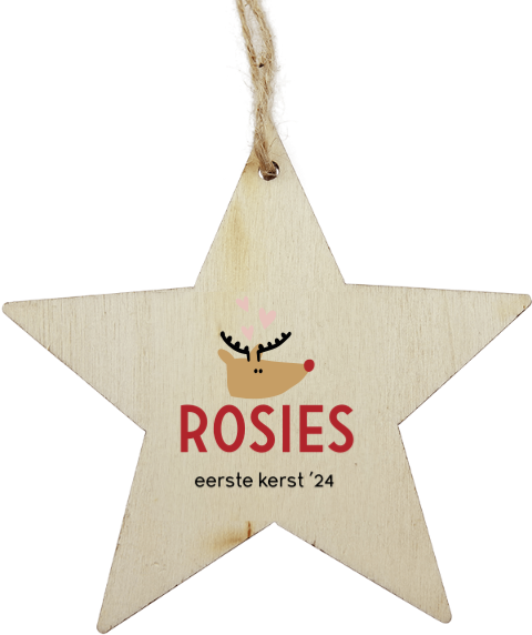 Houten kerstbal hanger met rendier en naam