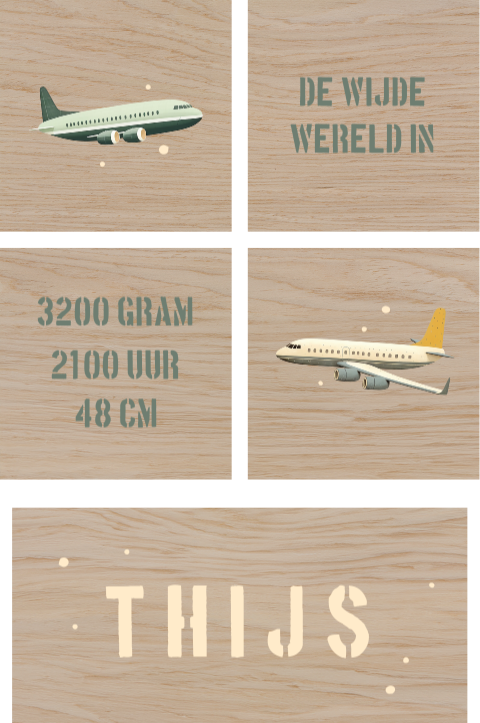 Houten blokken met luchtvaartthema en naam