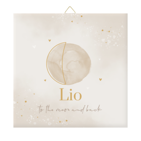 Watercolour geboortetegeltje met maan, sterren en naam