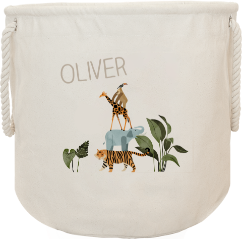 Speelgoedmand met naam en jungledieren