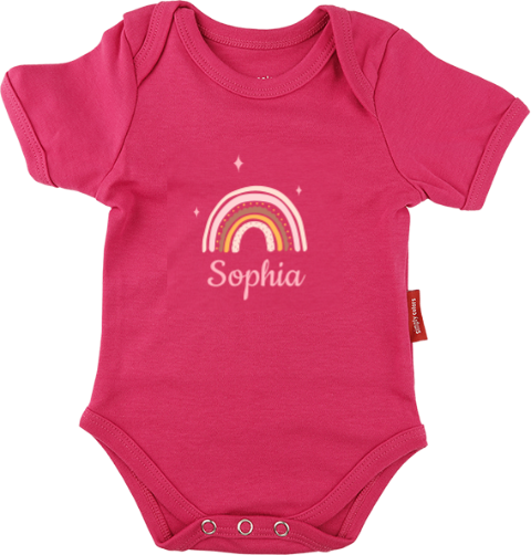 Lief rompertje met regenboog, sterren en naam