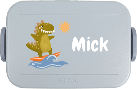 Mepal lunchbox To Go met naam en dino op surfplank