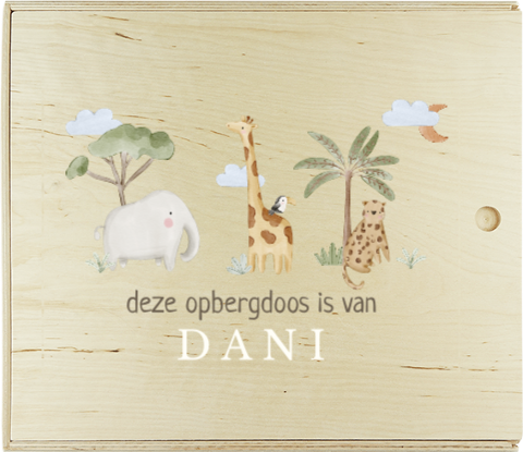 Speelgoedkist met jungledieren en naam