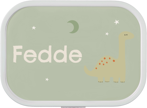 Avontuurlijke broodtrommel Campus met naam, dino, maan en sterren