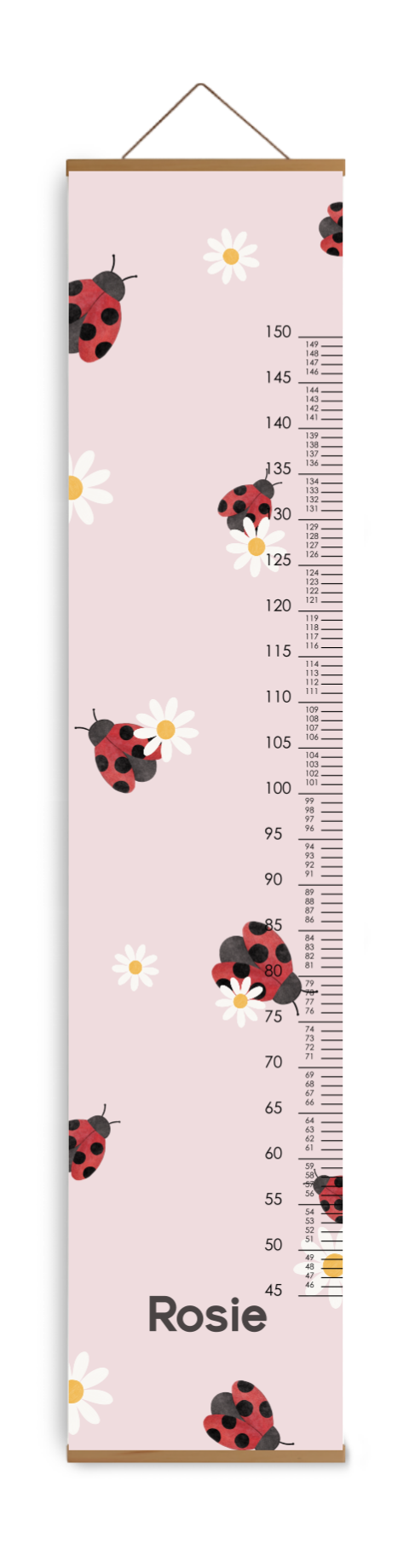 Groeimeter roze met bloemen en lieveheersbeestjes