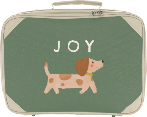 Vrolijke kinderkoffer met naam en teckel