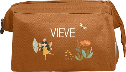 Dromerige toilettas met naam, elfje en bloemen