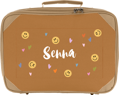 Koffertje met naam, smileys en hartjes
