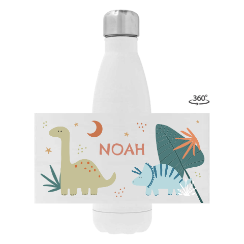 Drinkfles RVS met naam en dino's