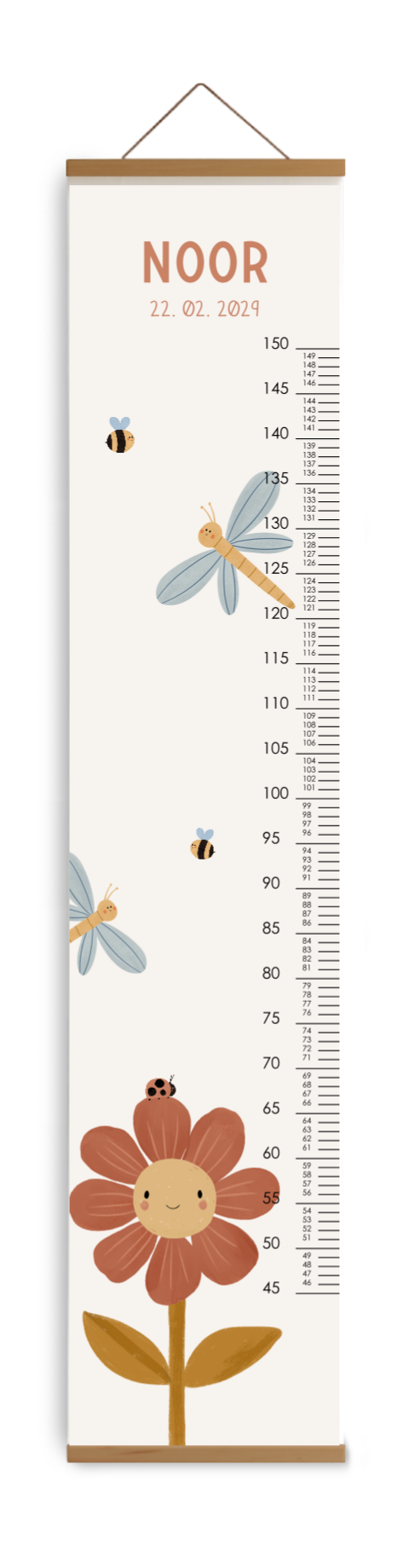 Groeimeter met bloem en lieve beestjes