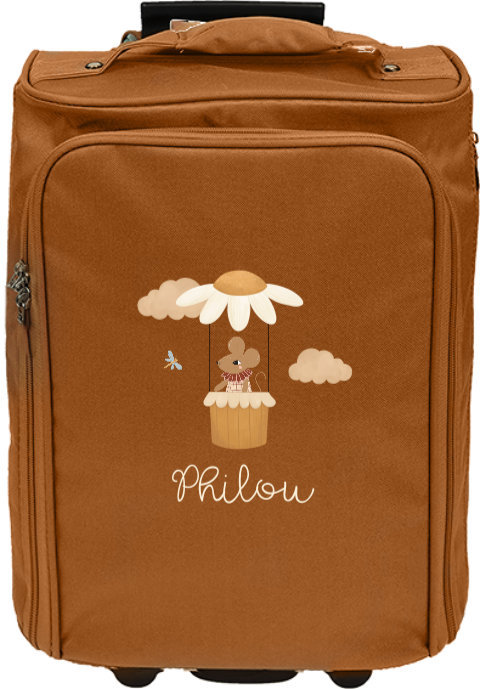 Reistrolley met naam en muisje in luchtballon