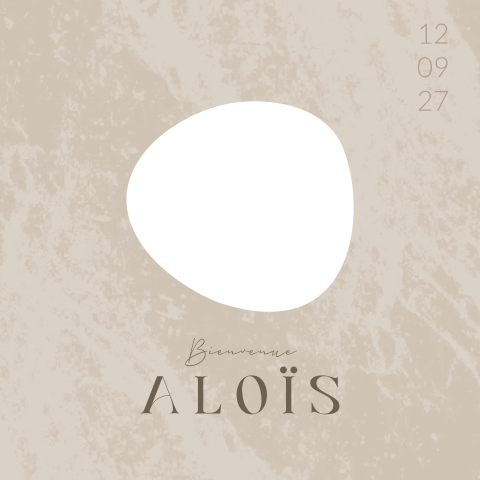 Faire-part de naissance avec fenêtre pour photo et fond beige