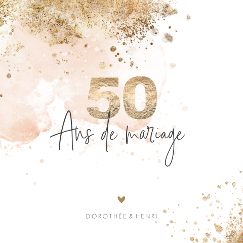 Invitation moderne pour les noces d'or en blanc, or et rose