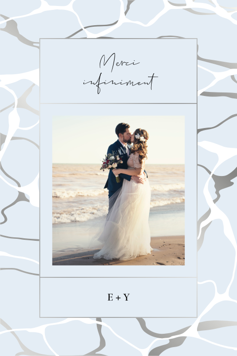 Carte de remerciement avec des photos et dorure argentée