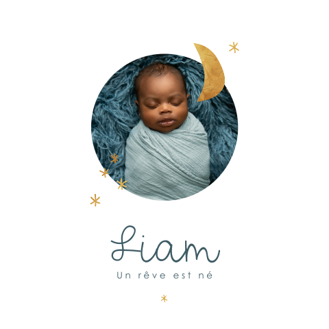 Faire-part de naissance avec ronde photo et lune