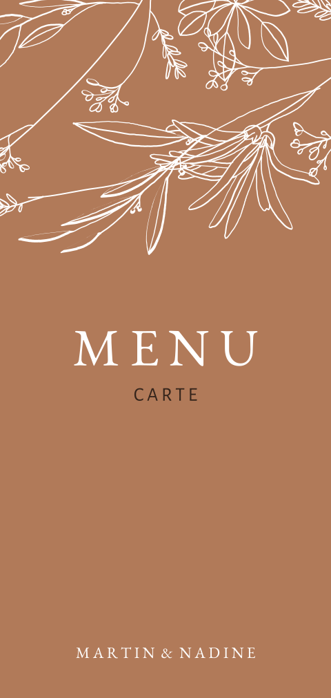 Carte de menu de mariage double dans une élégante teinte brune