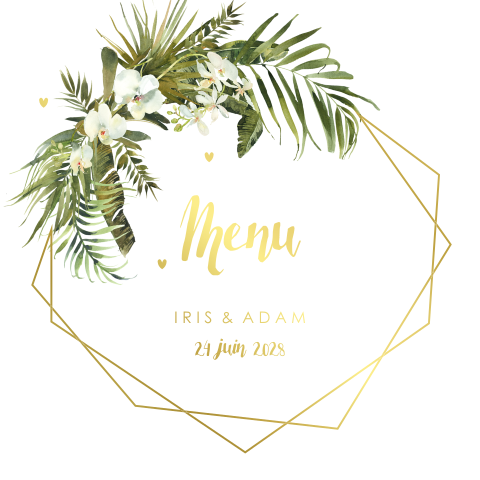 Carte de menu élégante avec des orchidées et dorures