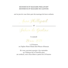 Faire-part de mariage classique avec initiales en dorure