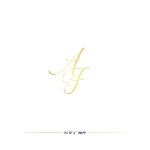 Faire-part de mariage classique avec initiales en dorure