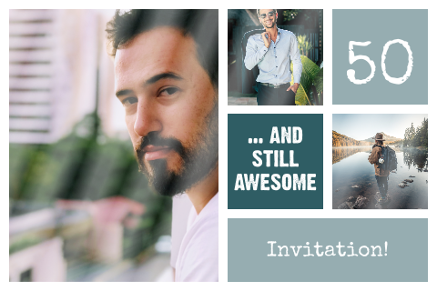 Carte d'invitation moderne pour les 50 ans avec des photos