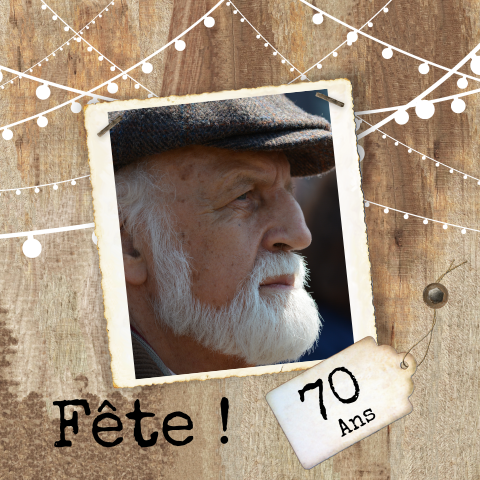Carte d'invitation pour les 70 ans avec des guirlandes lumineuses