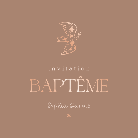 Faire-part de baptême avec colombes, fond marron et fond rose pâle