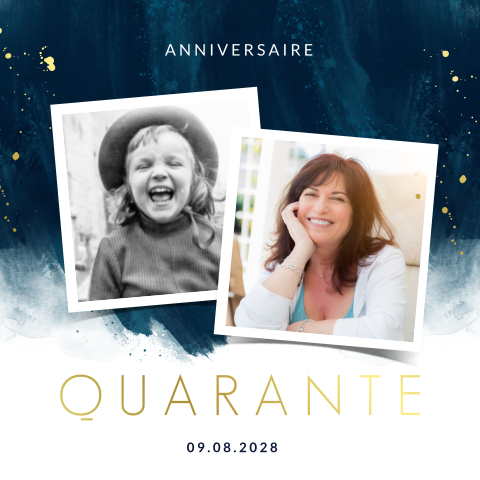 Carte d'invitation d'anniversaire avec des aquarelles bleu foncé