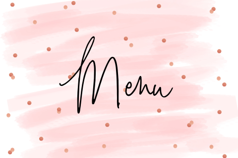 Menu avec aquarelle rose et points orange et marron