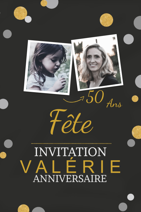 Carte d'invitation classique pour les 50 ans avec des confettis dorés