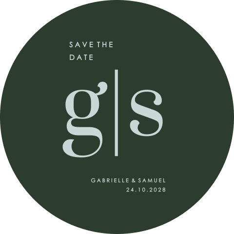 Save the date ronde avec les initiales des mariés