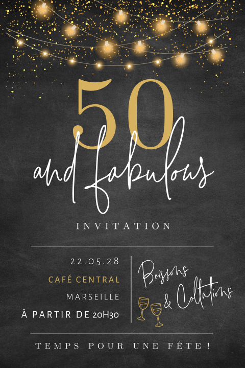 Carte d'invitation d'anniversaire avec guirlande lumineuse