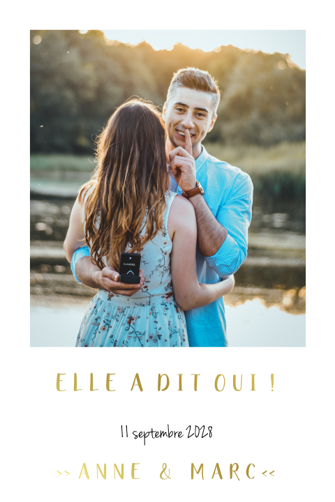 Faire-part de mariage avec photo et dorure, portrait double