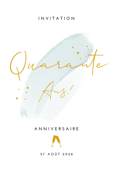 Carte d'invitation minimaliste pour les 40 ans avec des auqarelles