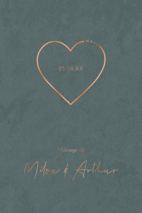Carte de menu élégante avec un cœur et un aspect velours