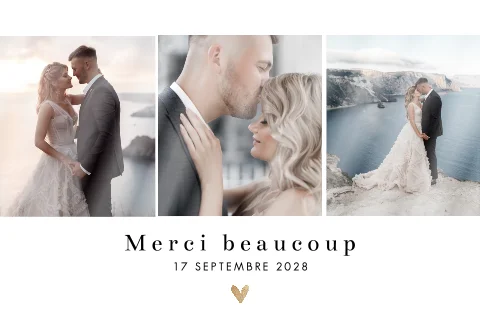 Carte de remerciement carte postale avec trois photos et cœur