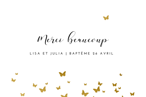 Carte de remerciement de baptême avec des papillons