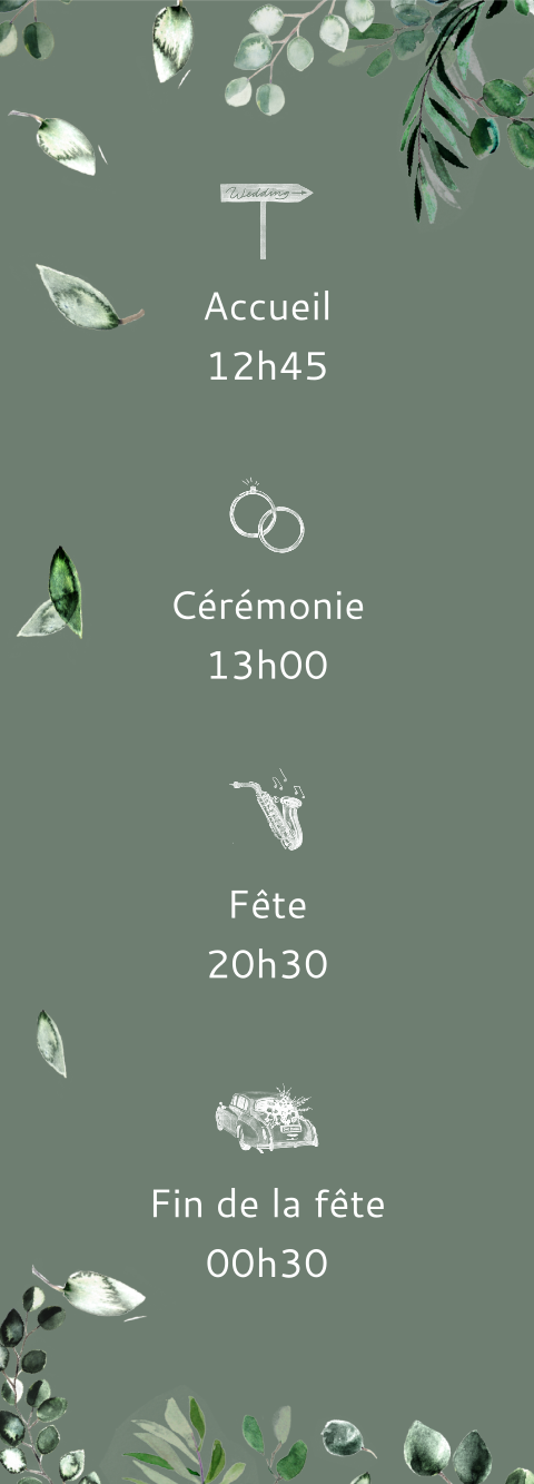 Programme du jour vert avec symboles et feuilles - par 3 ex.