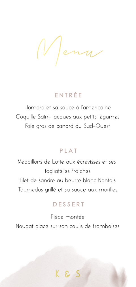 Carte de menu élégant avec aquarelle et dorures