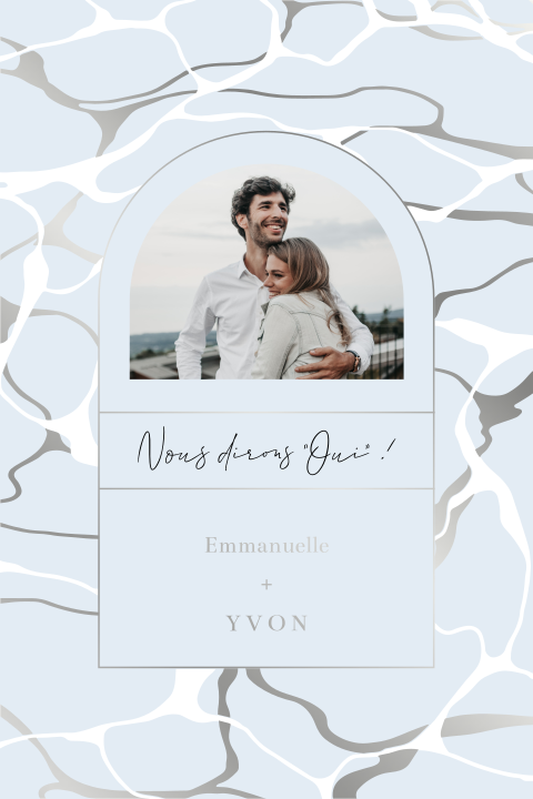 Faire-part avec photo et dorure argentée sur l'eau