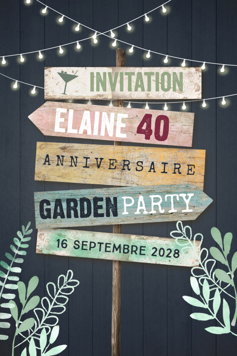 Carte d'invitation pour le 40e anniversaire avec guirlande lumineuse