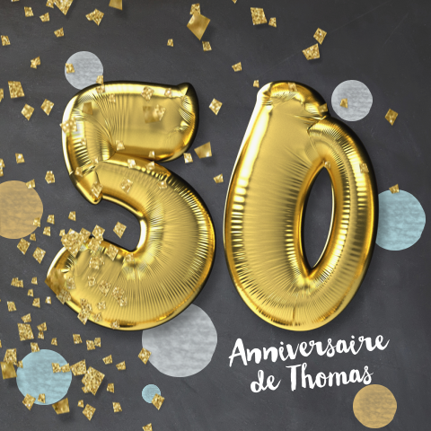 Invitation d'anniversaire pour les 50 ans avec ballons et confettis