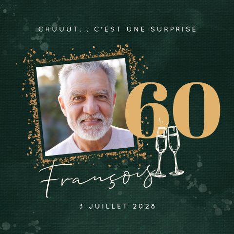 Carte d'invitation classique avec photo et verres à champagne