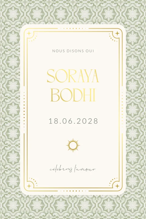 Faire-part de mariage avec look vintage et cadre en dorure